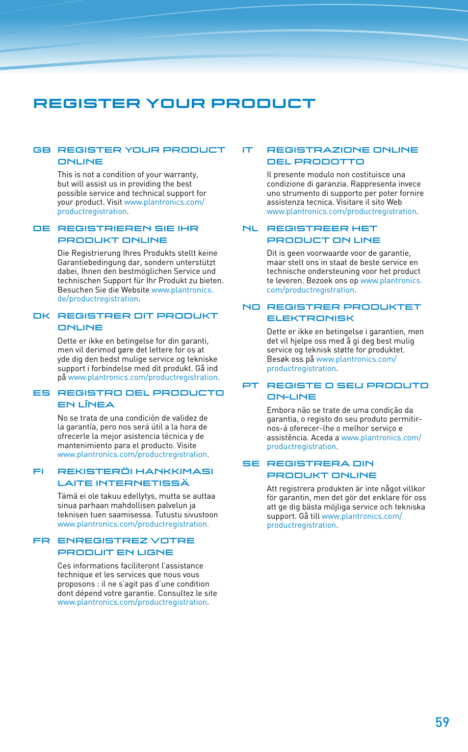 Register your product | Plantronics Discovery 610 User Manual | Page 59 / 151