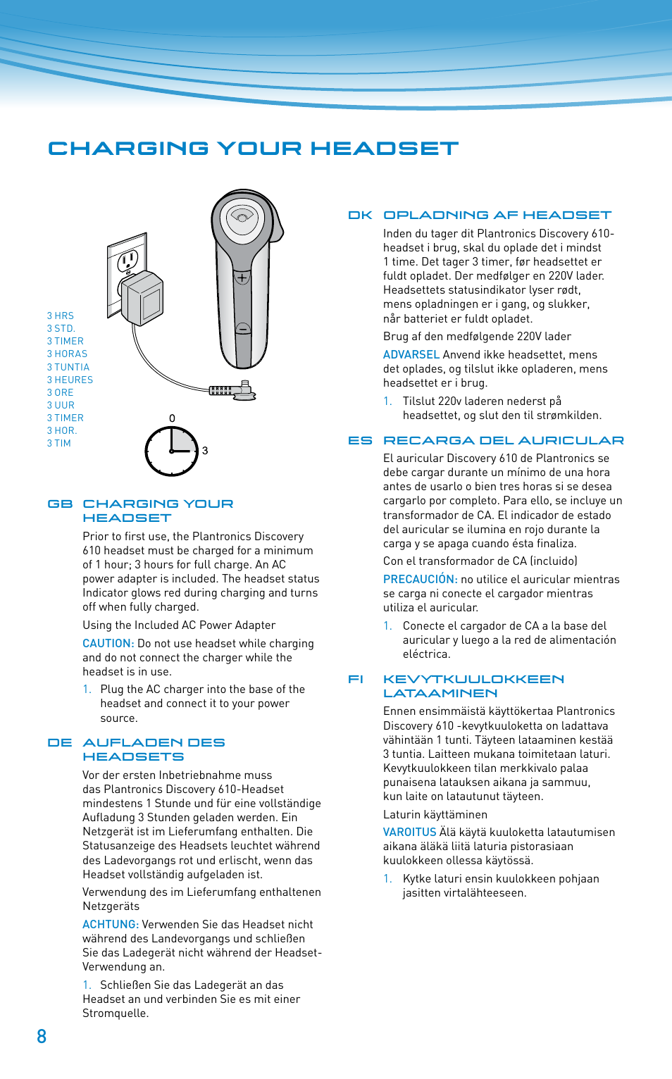 Charging your headset | Plantronics Discovery 610 User Manual | Page 8 / 151