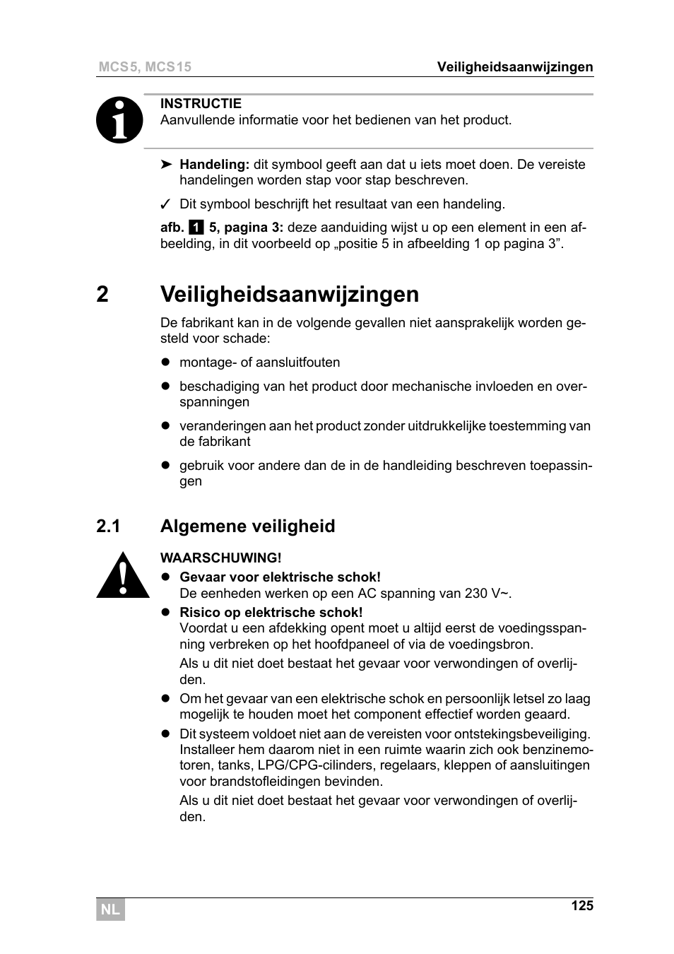 2veiligheidsaanwijzingen | Dometic MCS15 User Manual | Page 125 / 266
