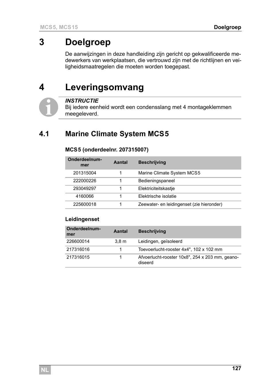 3doelgroep, 4leveringsomvang, 1 marine climate system mcs5 | Dometic MCS15 User Manual | Page 127 / 266