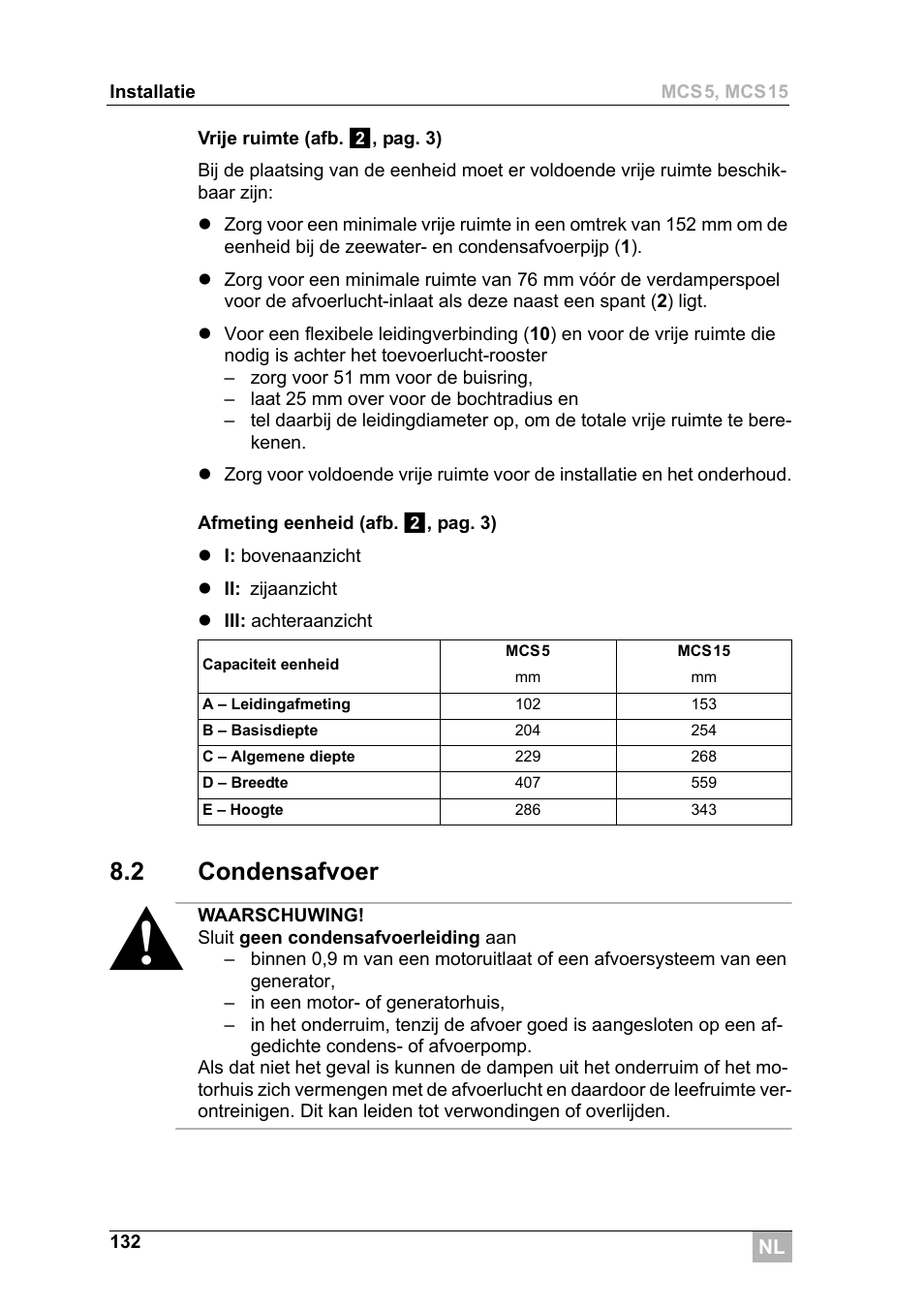 2 condensafvoer | Dometic MCS15 User Manual | Page 132 / 266