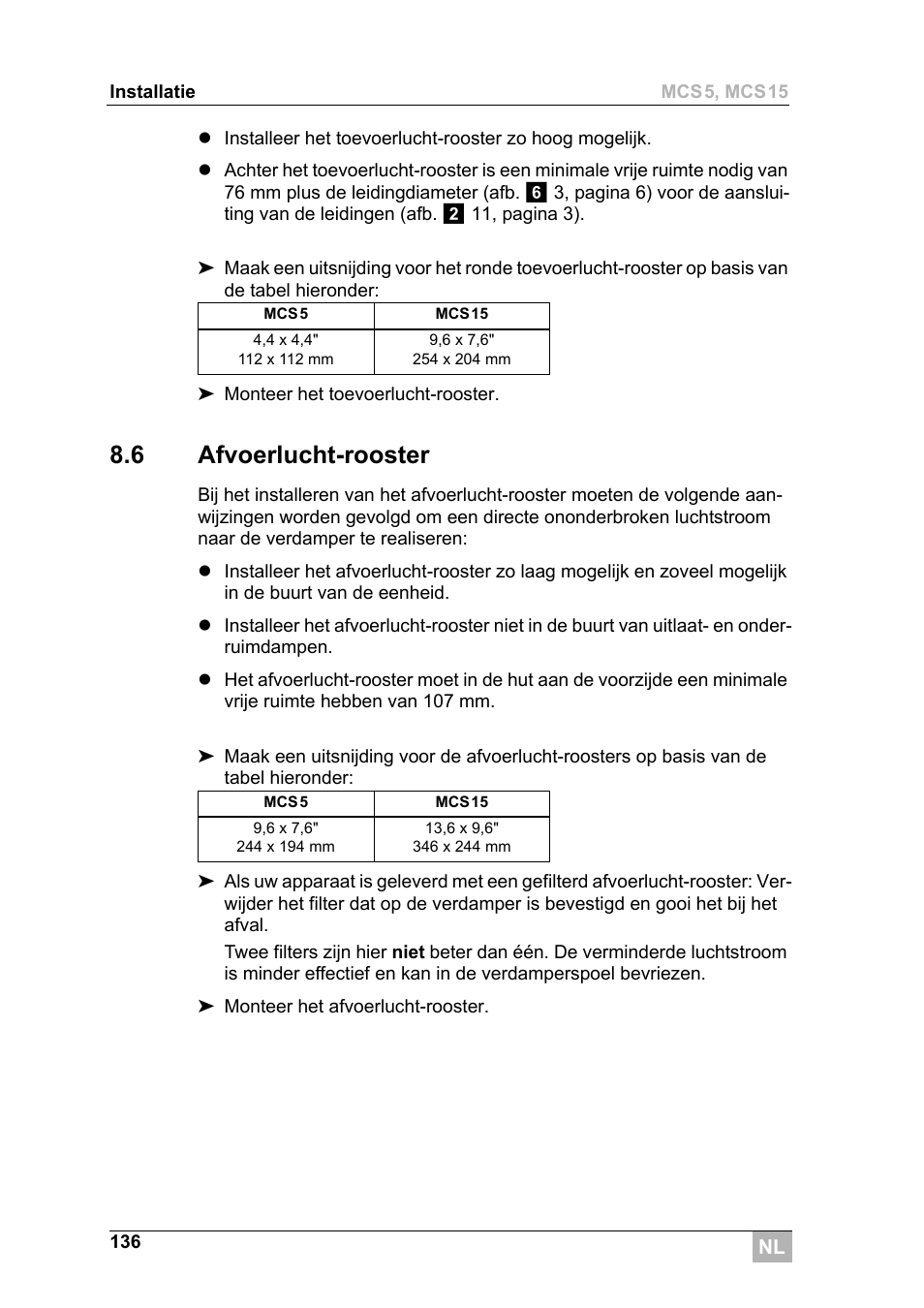 6 afvoerlucht-rooster | Dometic MCS15 User Manual | Page 136 / 266