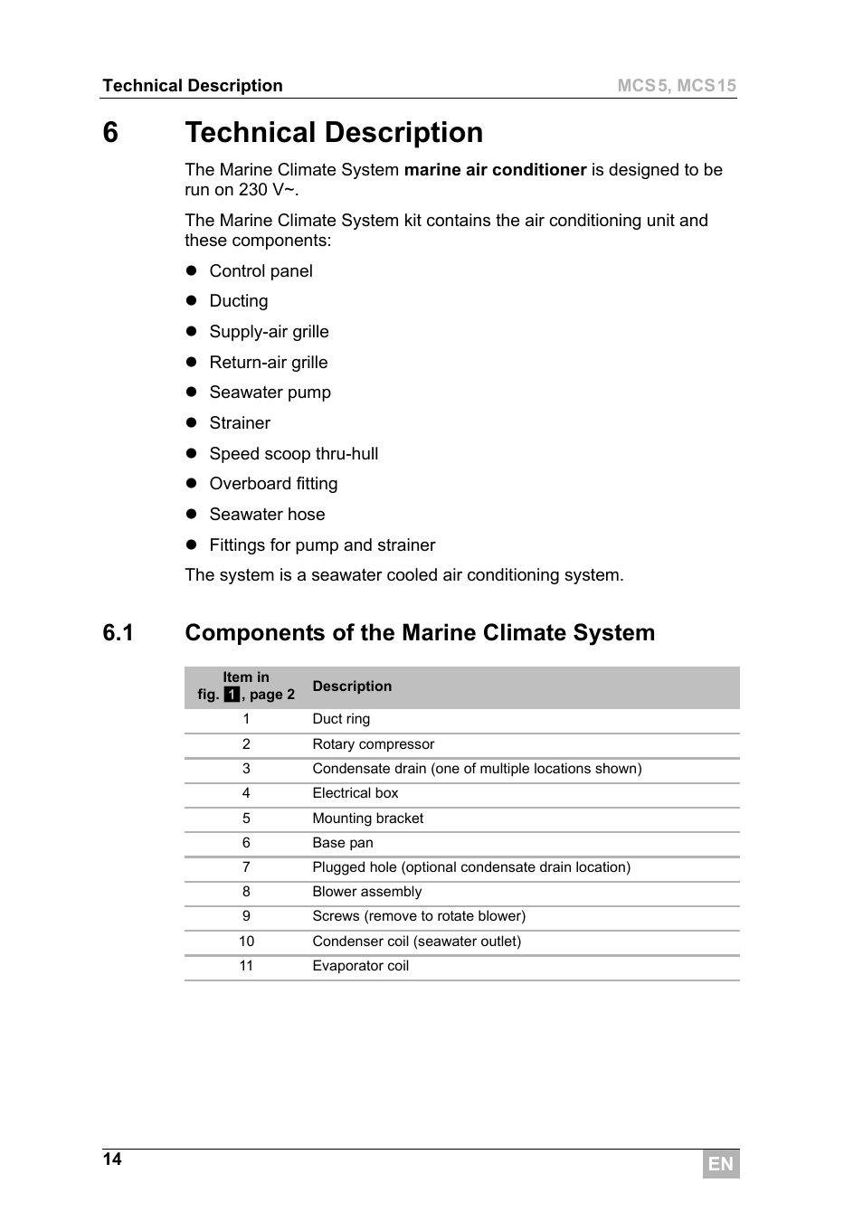 6technical description, 1 components of the marine climate system | Dometic MCS15 User Manual | Page 14 / 266