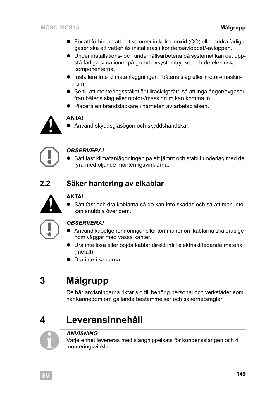 3målgrupp, 4leveransinnehåll | Dometic MCS15 User Manual | Page 149 / 266