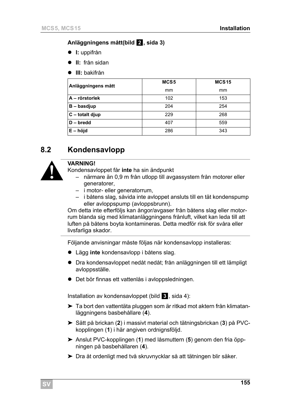 2 kondensavlopp | Dometic MCS15 User Manual | Page 155 / 266