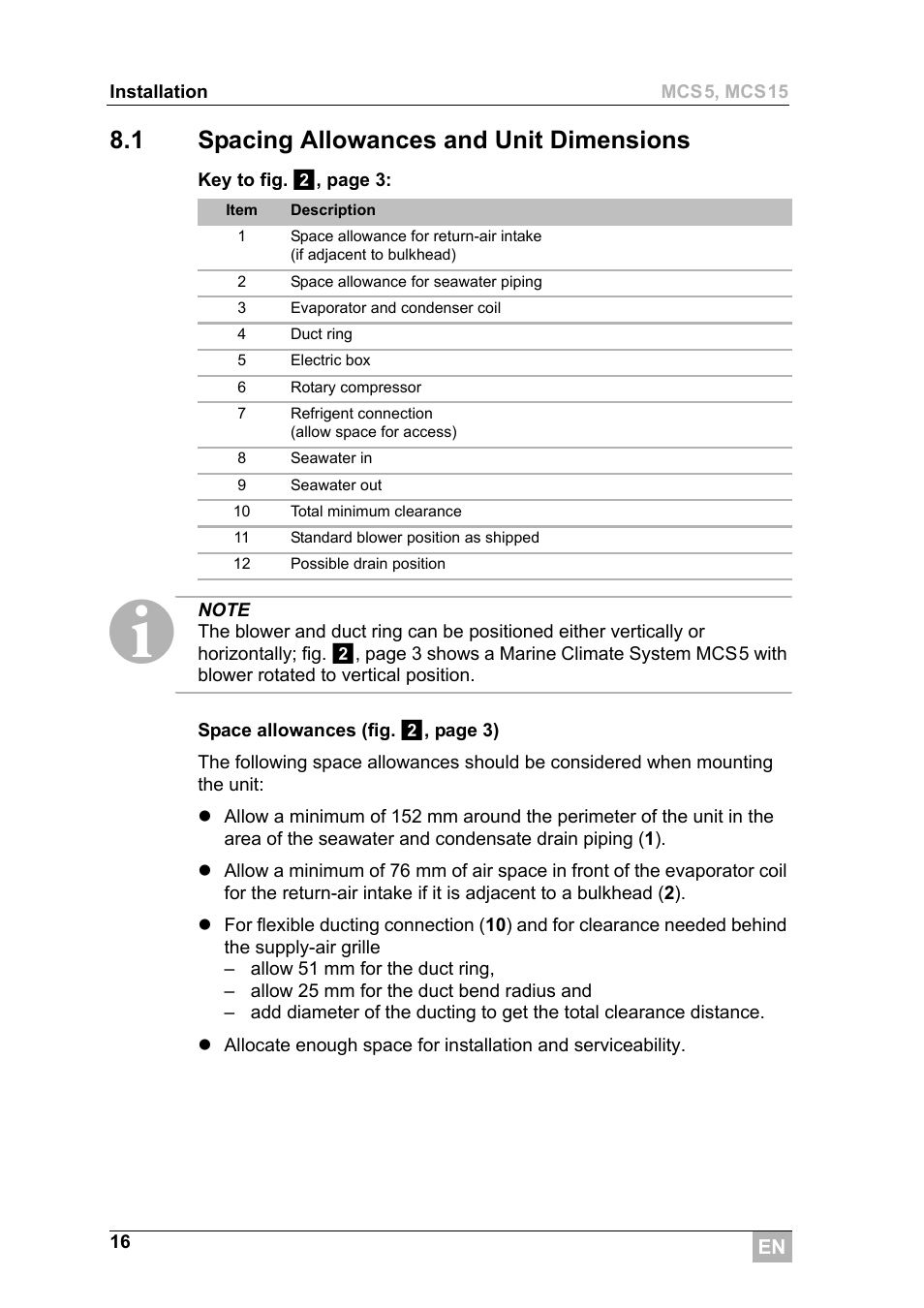 1 spacing allowances and unit dimensions | Dometic MCS15 User Manual | Page 16 / 266