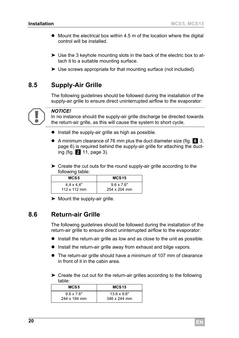 5 supply-air grille, 6 return-air grille | Dometic MCS15 User Manual | Page 20 / 266