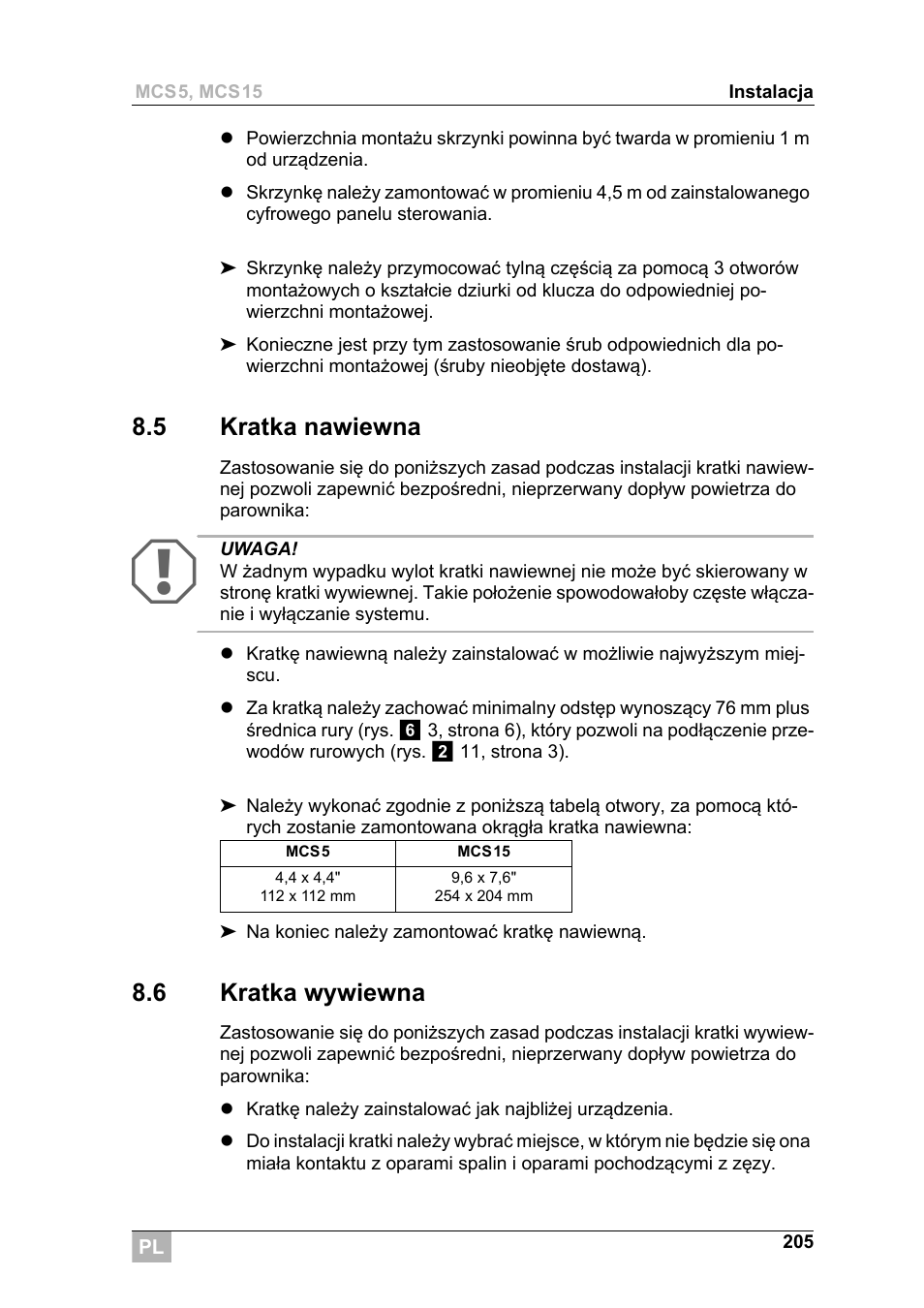 5 kratka nawiewna, 6 kratka wywiewna | Dometic MCS15 User Manual | Page 205 / 266