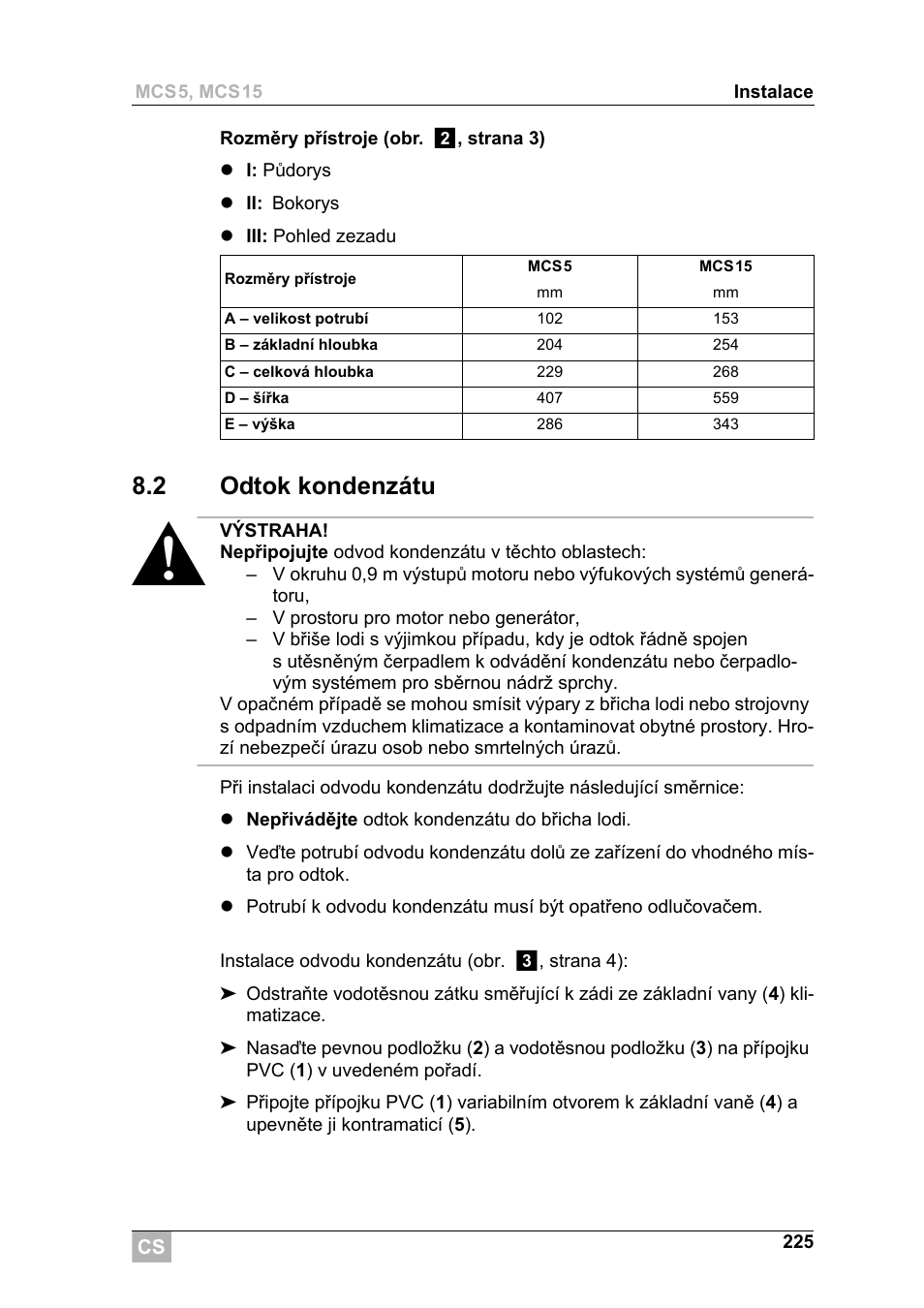 2 odtok kondenzátu | Dometic MCS15 User Manual | Page 225 / 266