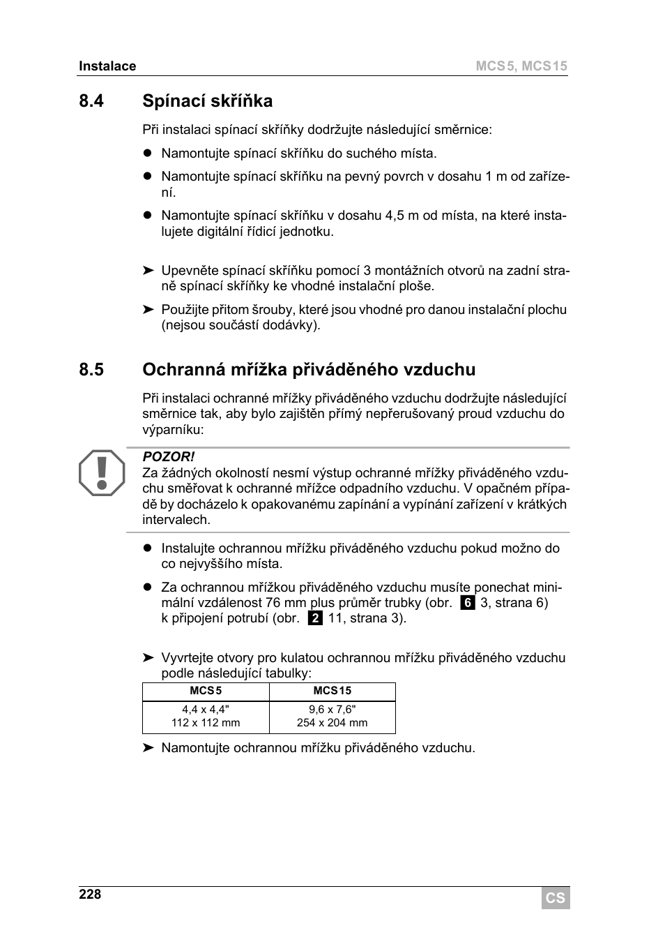 4 spínací skříňka, 5 ochranná mřížka přiváděného vzduchu | Dometic MCS15 User Manual | Page 228 / 266