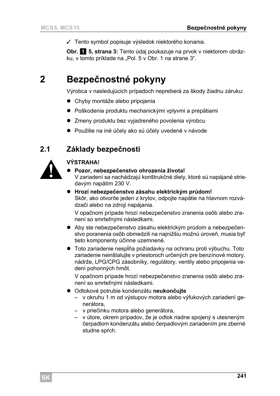 2bezpečnostné pokyny | Dometic MCS15 User Manual | Page 241 / 266