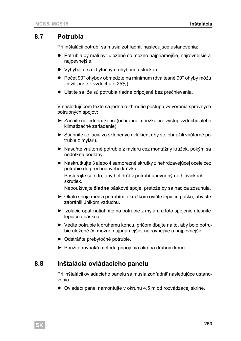 7 potrubia, 8 inštalácia ovládacieho panelu | Dometic MCS15 User Manual | Page 253 / 266