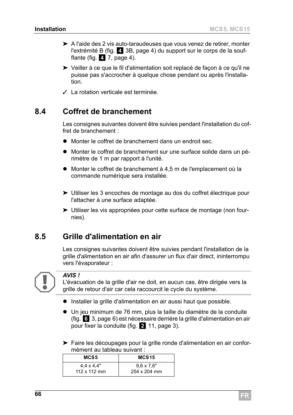 4 coffret de branchement, 5 grille d'alimentation en air | Dometic MCS15 User Manual | Page 66 / 266