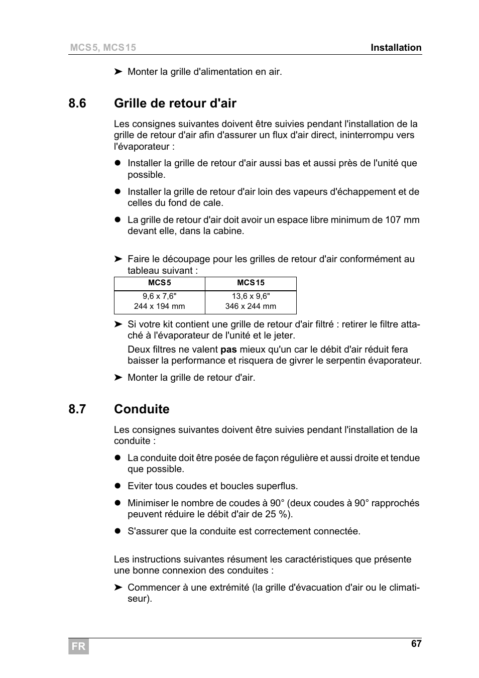 6 grille de retour d'air, 7 conduite | Dometic MCS15 User Manual | Page 67 / 266