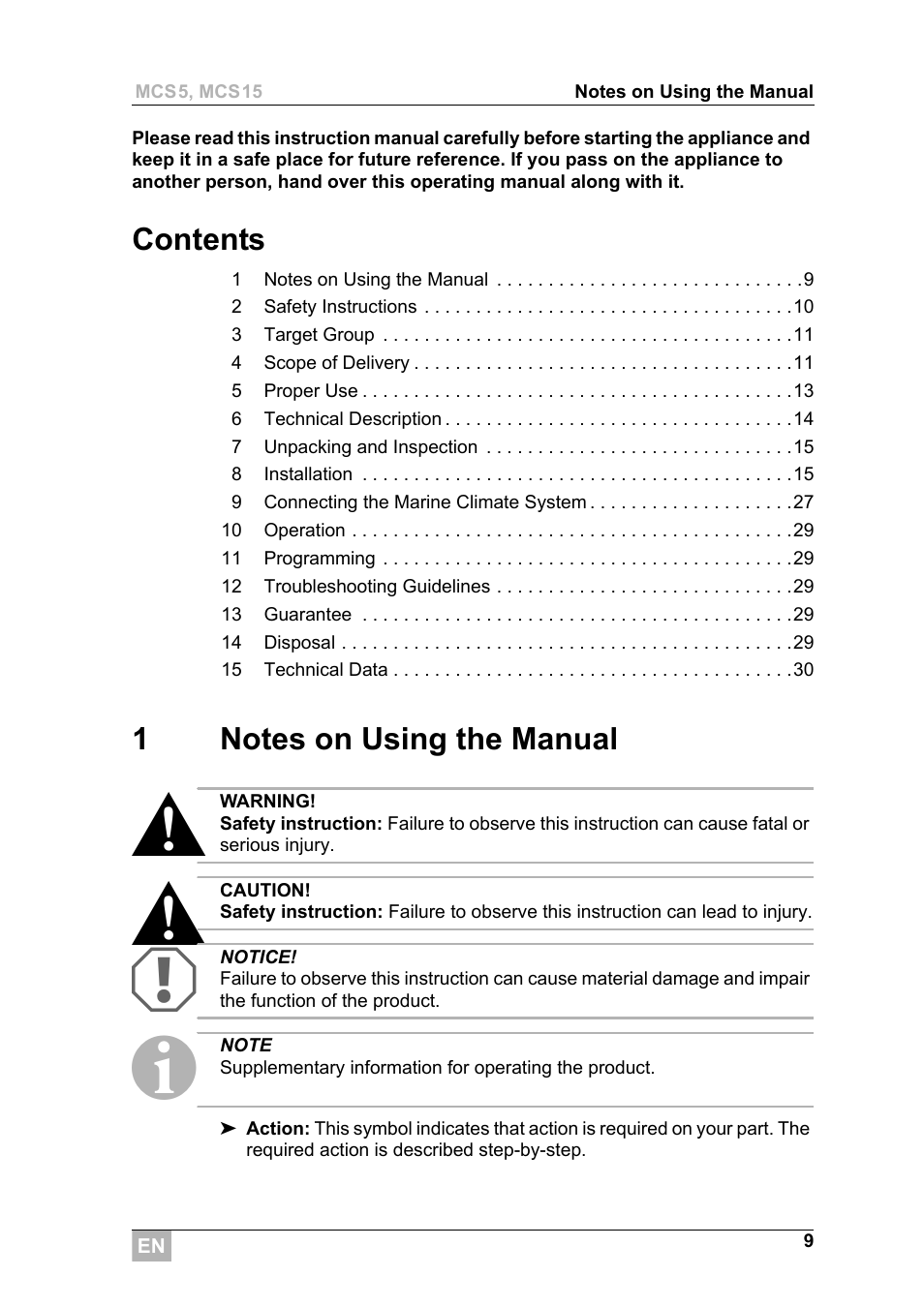Dometic MCS15 User Manual | Page 9 / 266