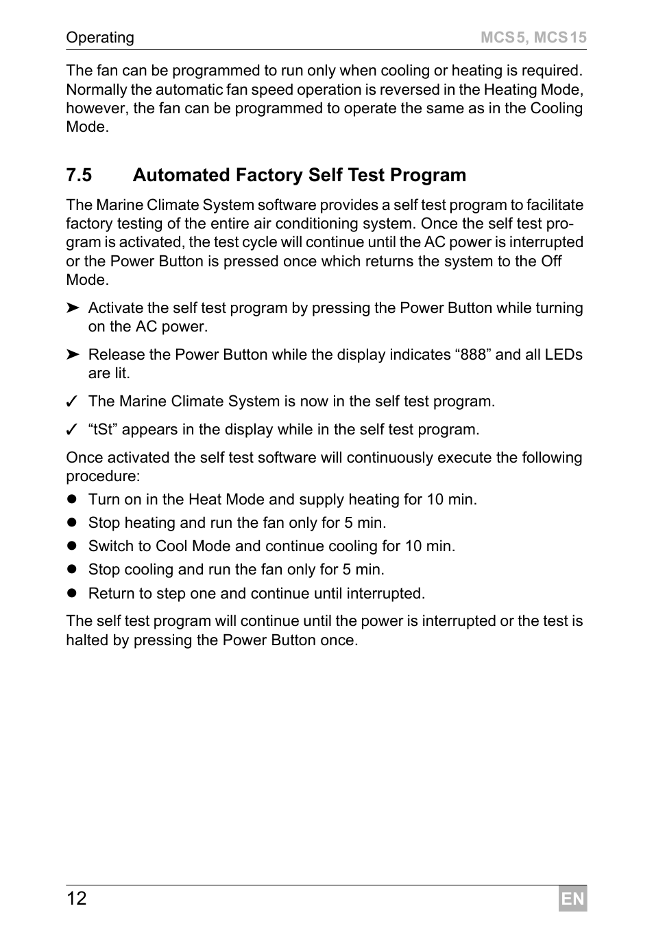 5 automated factory self test program | Dometic MCS15 User Manual | Page 12 / 412