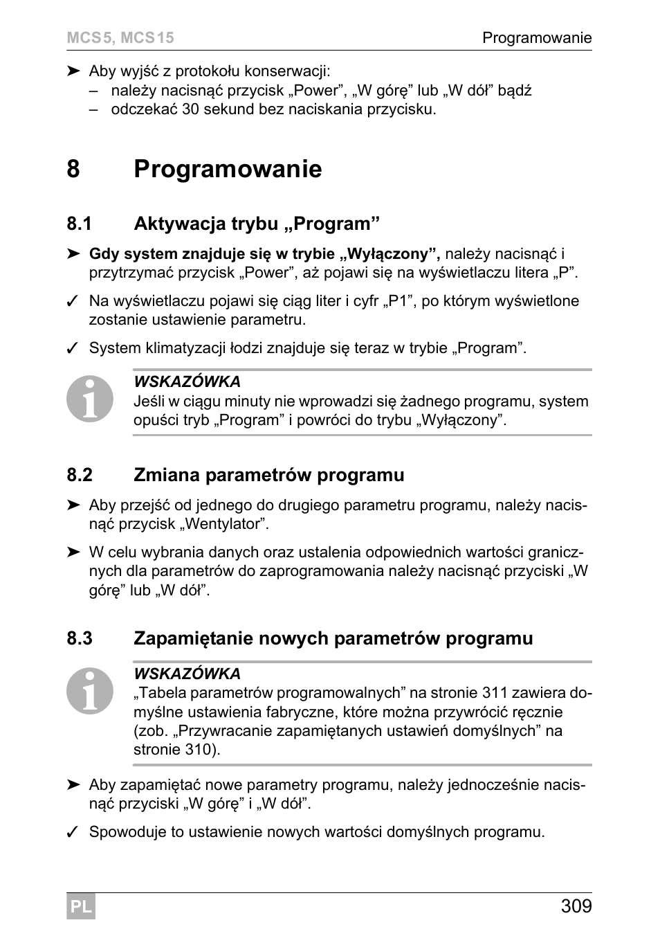 8programowanie | Dometic MCS15 User Manual | Page 309 / 412