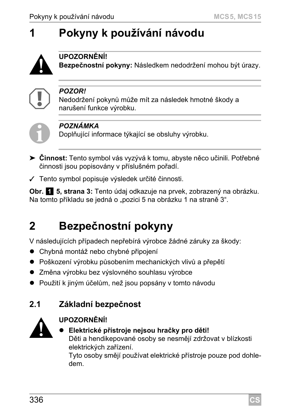 1pokyny k používání návodu, 2bezpečnostní pokyny | Dometic MCS15 User Manual | Page 336 / 412