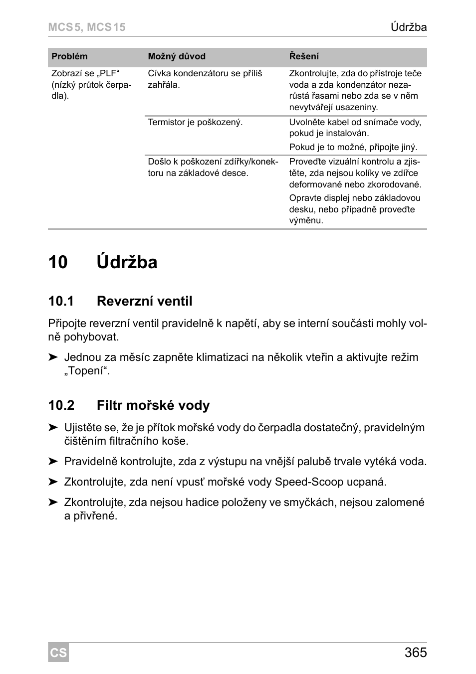 10 údržba, 1 reverzní ventil, 2 filtr mořské vody | Dometic MCS15 User Manual | Page 365 / 412