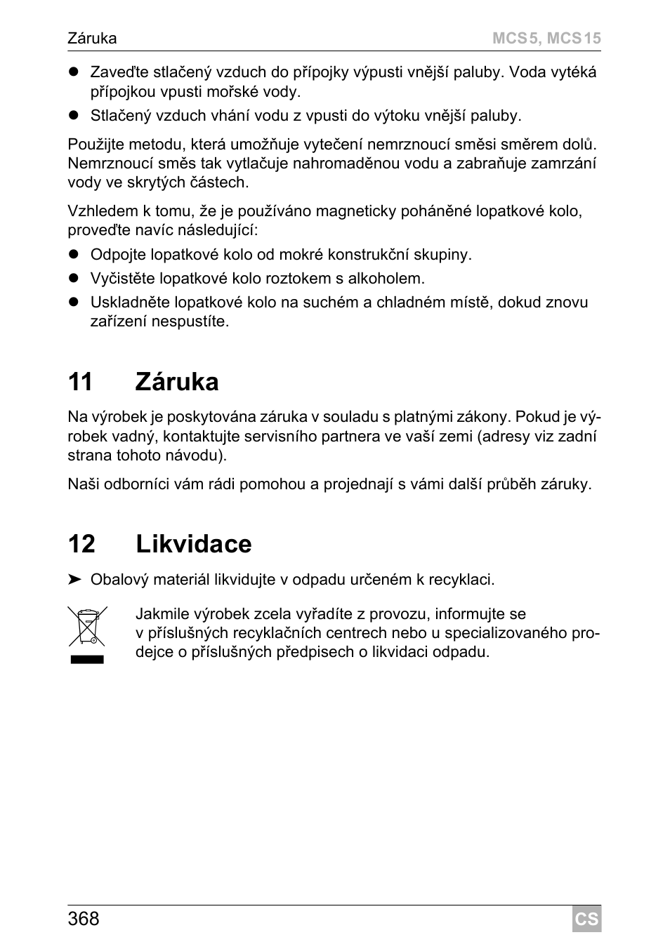 11 záruka, 12 likvidace | Dometic MCS15 User Manual | Page 368 / 412