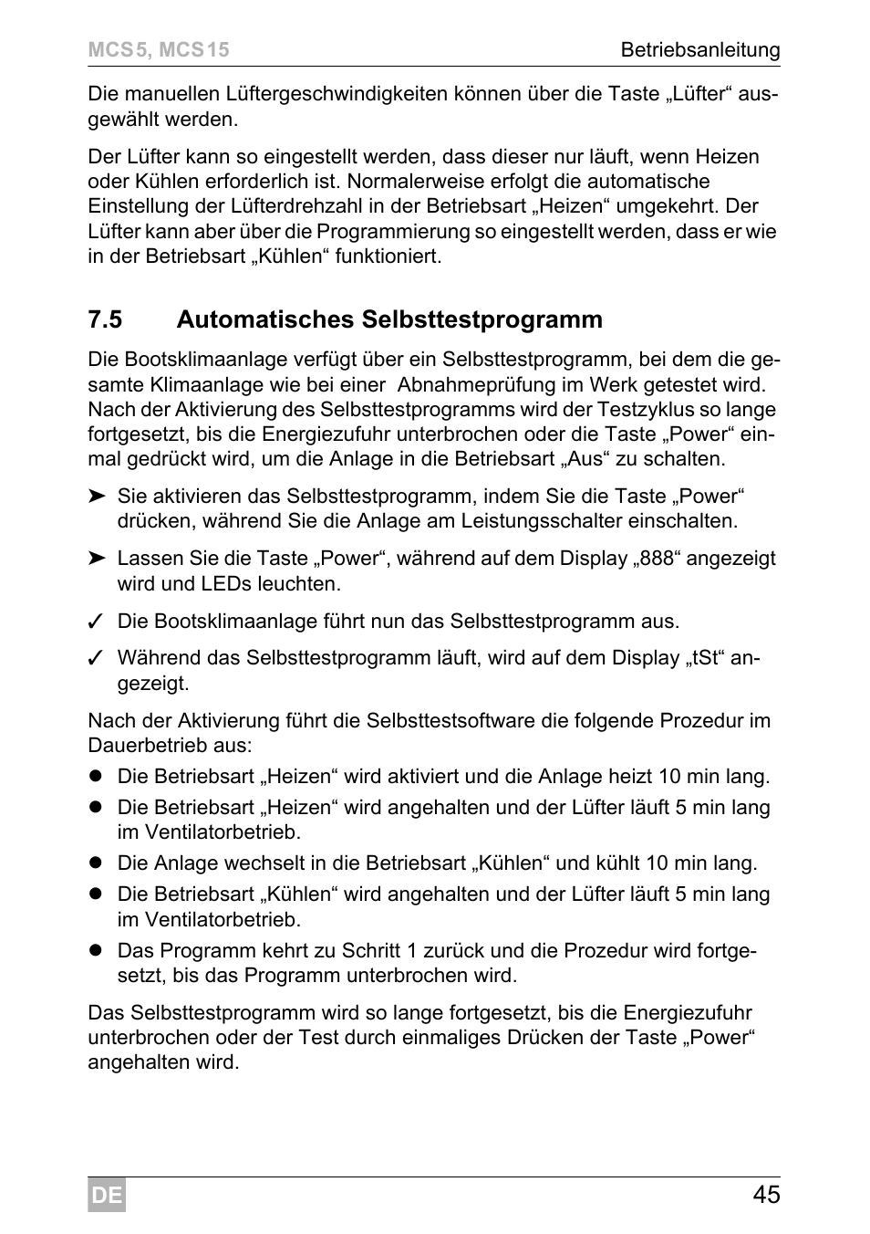 5 automatisches selbsttestprogramm | Dometic MCS15 User Manual | Page 45 / 412