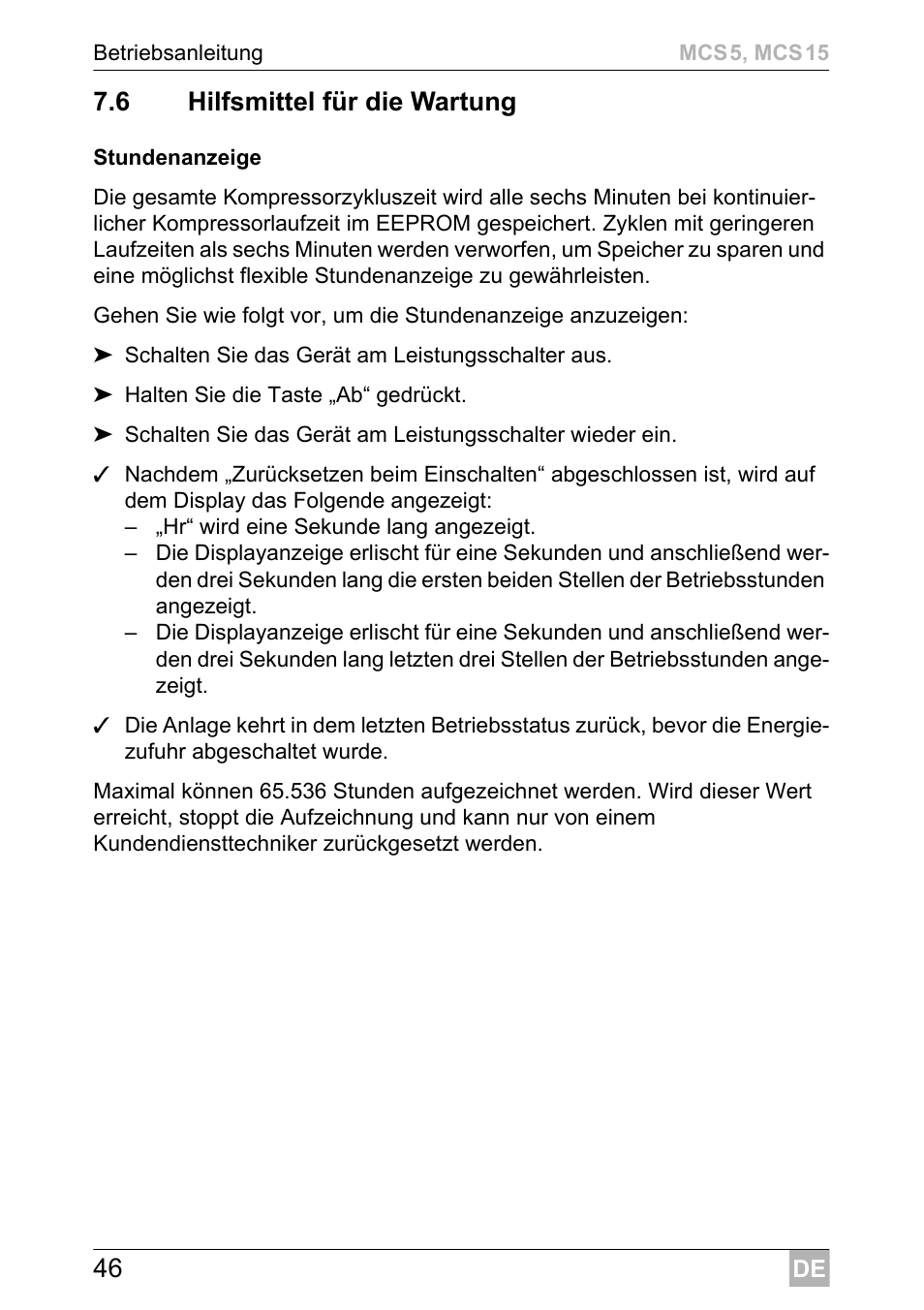 46 7.6 hilfsmittel für die wartung | Dometic MCS15 User Manual | Page 46 / 412