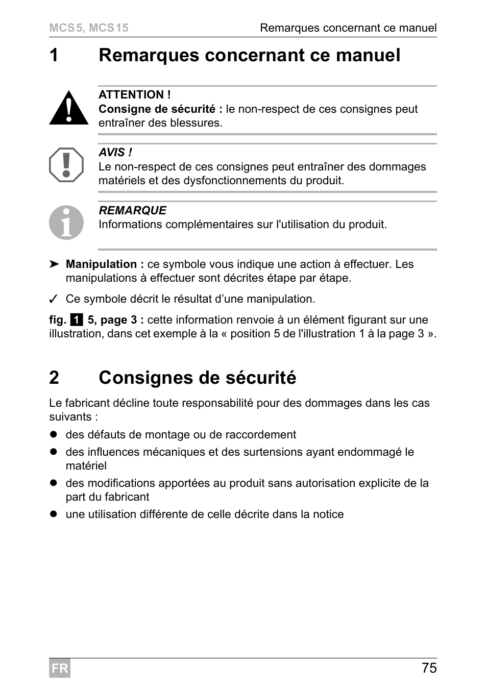 1remarques concernant ce manuel, 2consignes de sécurité | Dometic MCS15 User Manual | Page 75 / 412