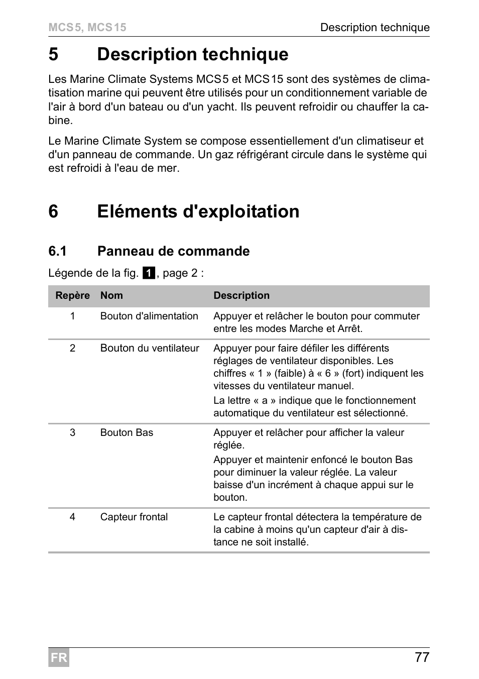5description technique, 6eléments d'exploitation | Dometic MCS15 User Manual | Page 77 / 412