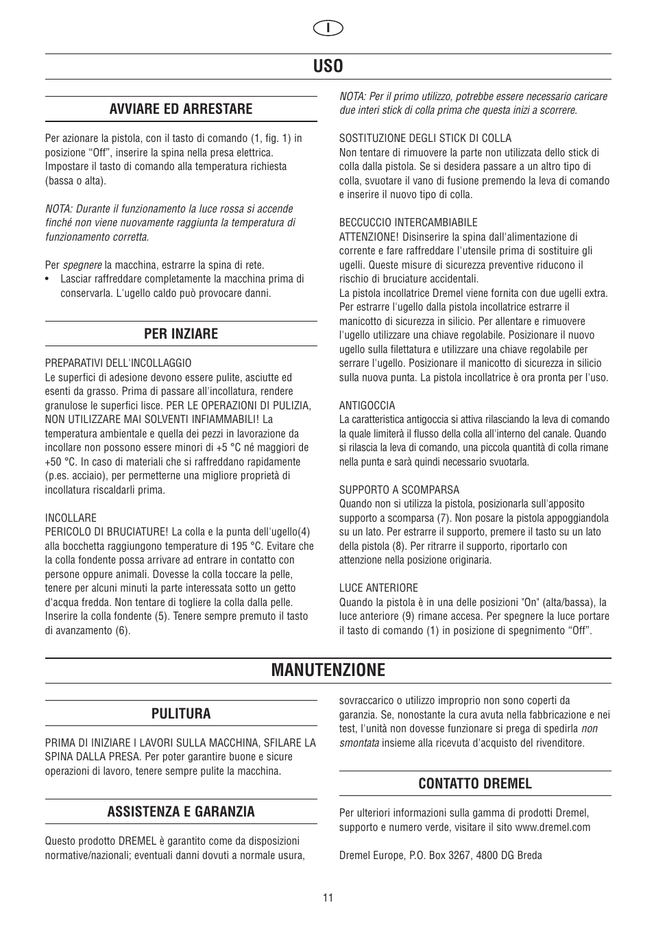 Manutenzione | Dremel Клеевой пистолет DREMEL User Manual | Page 11 / 50