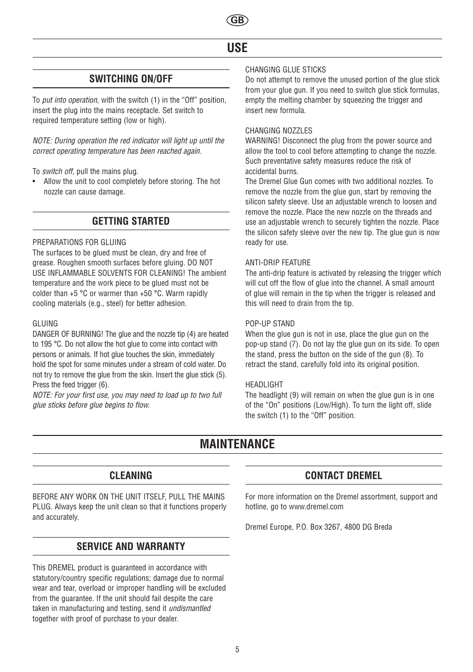 Maintenance | Dremel Клеевой пистолет DREMEL User Manual | Page 5 / 50