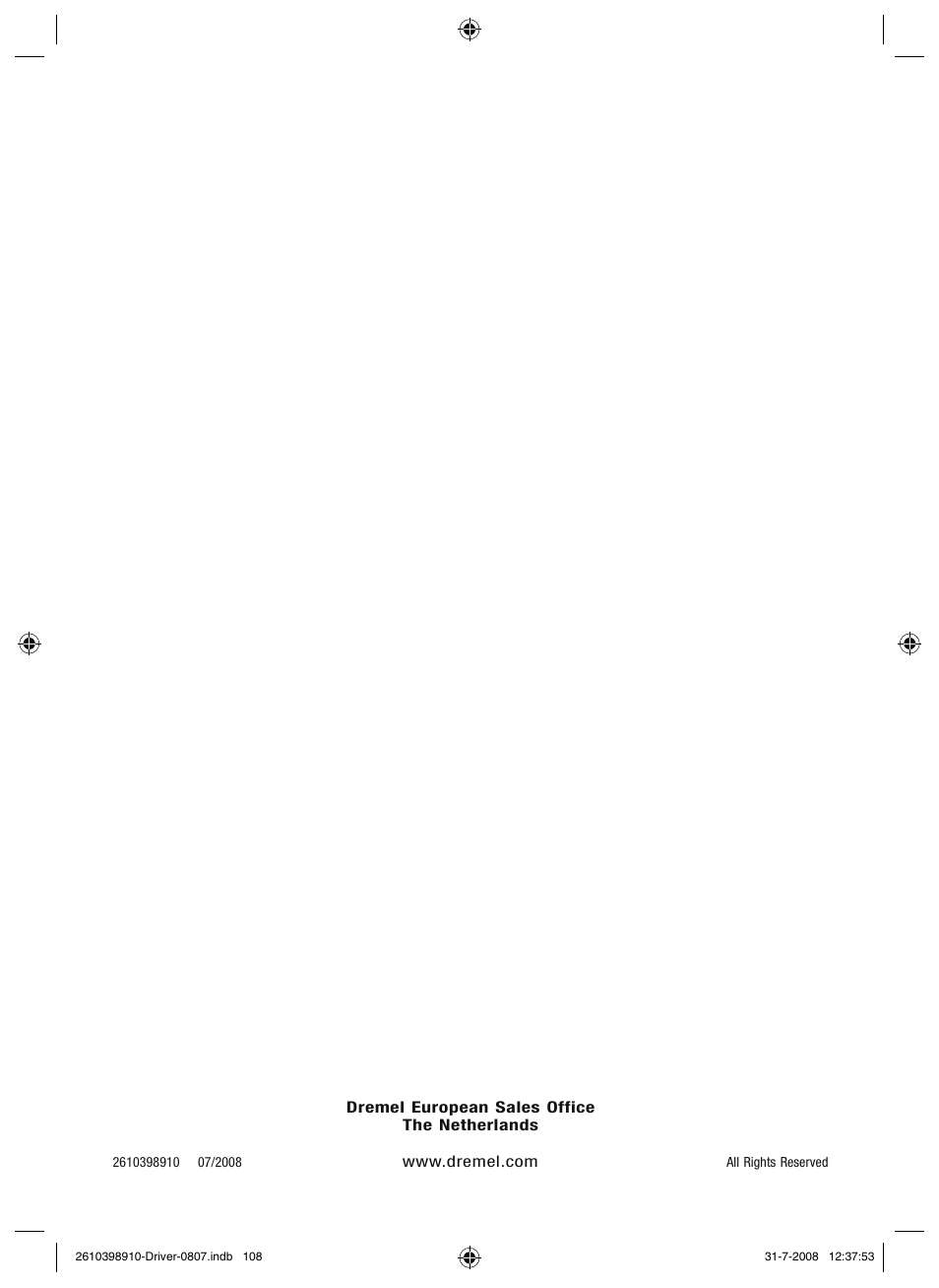 Dremel Шуруповёрт DREMEL Driver User Manual | Page 108 / 108