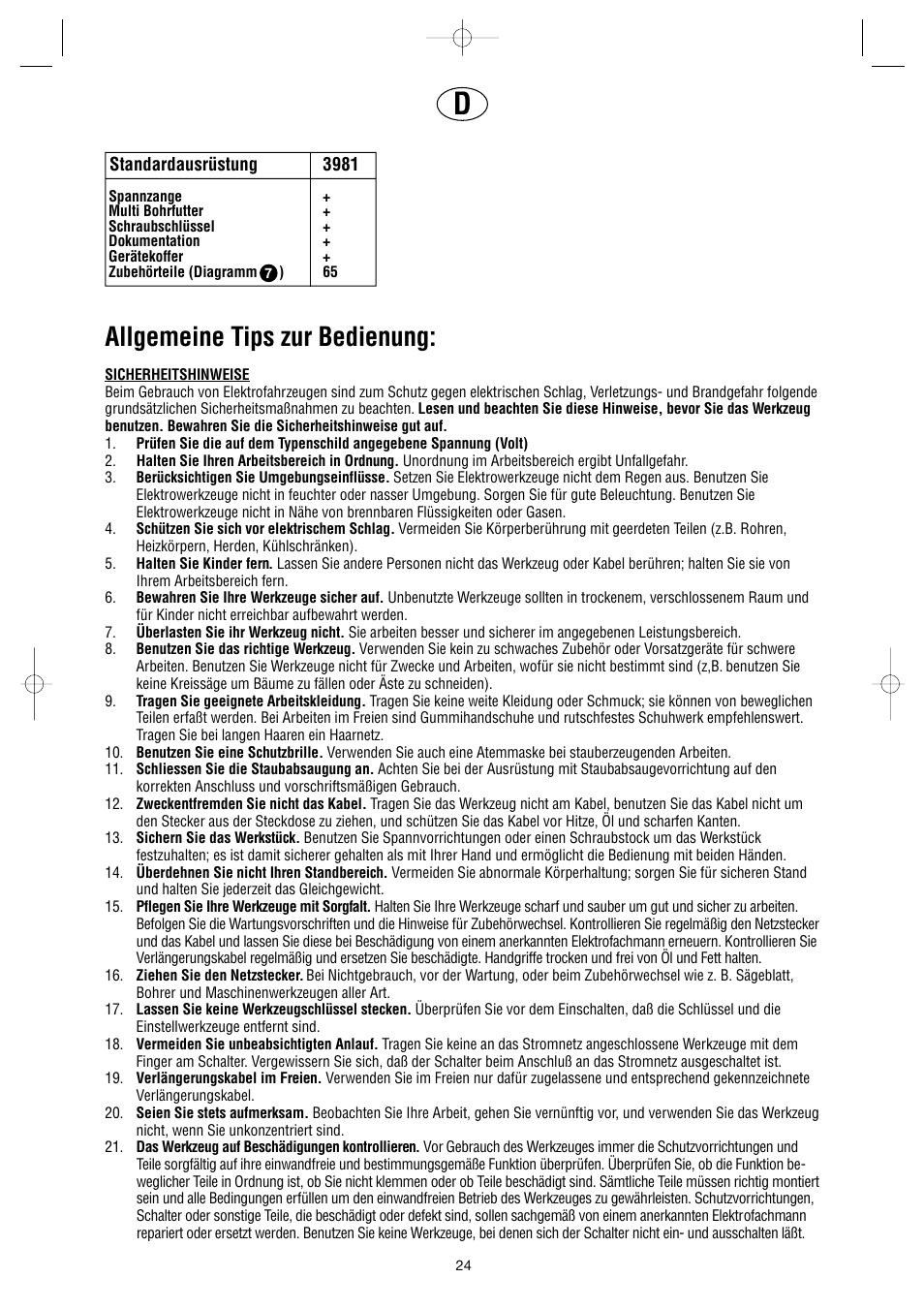 Allgemeine tips zur bedienung | Dremel Professional User Manual | Page 24 / 73