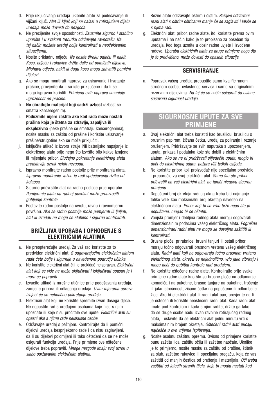 Sigurnosne upute za sve primjene, Servisiranje | Dremel Fortiflex User Manual | Page 110 / 132