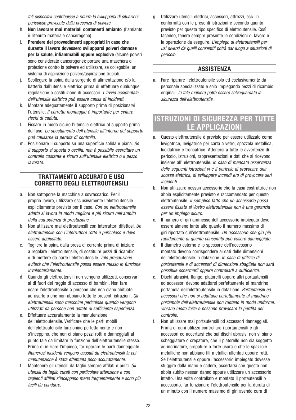 Istruzioni di sicurezza per tutte le applicazioni, Assistenza | Dremel Fortiflex User Manual | Page 22 / 132