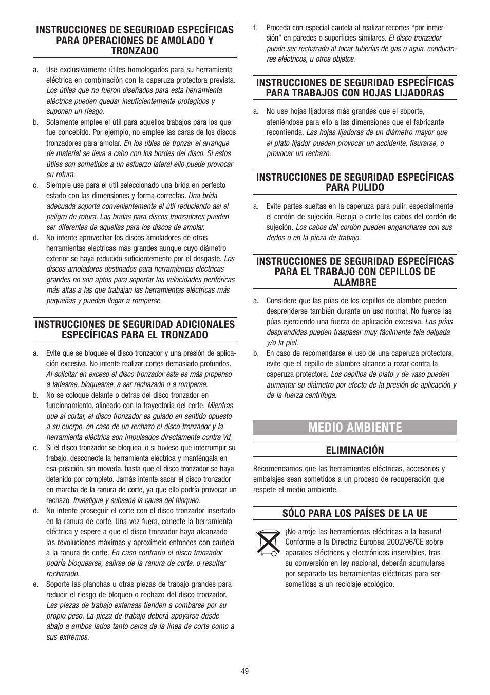 Medio ambiente | Dremel Fortiflex User Manual | Page 49 / 132