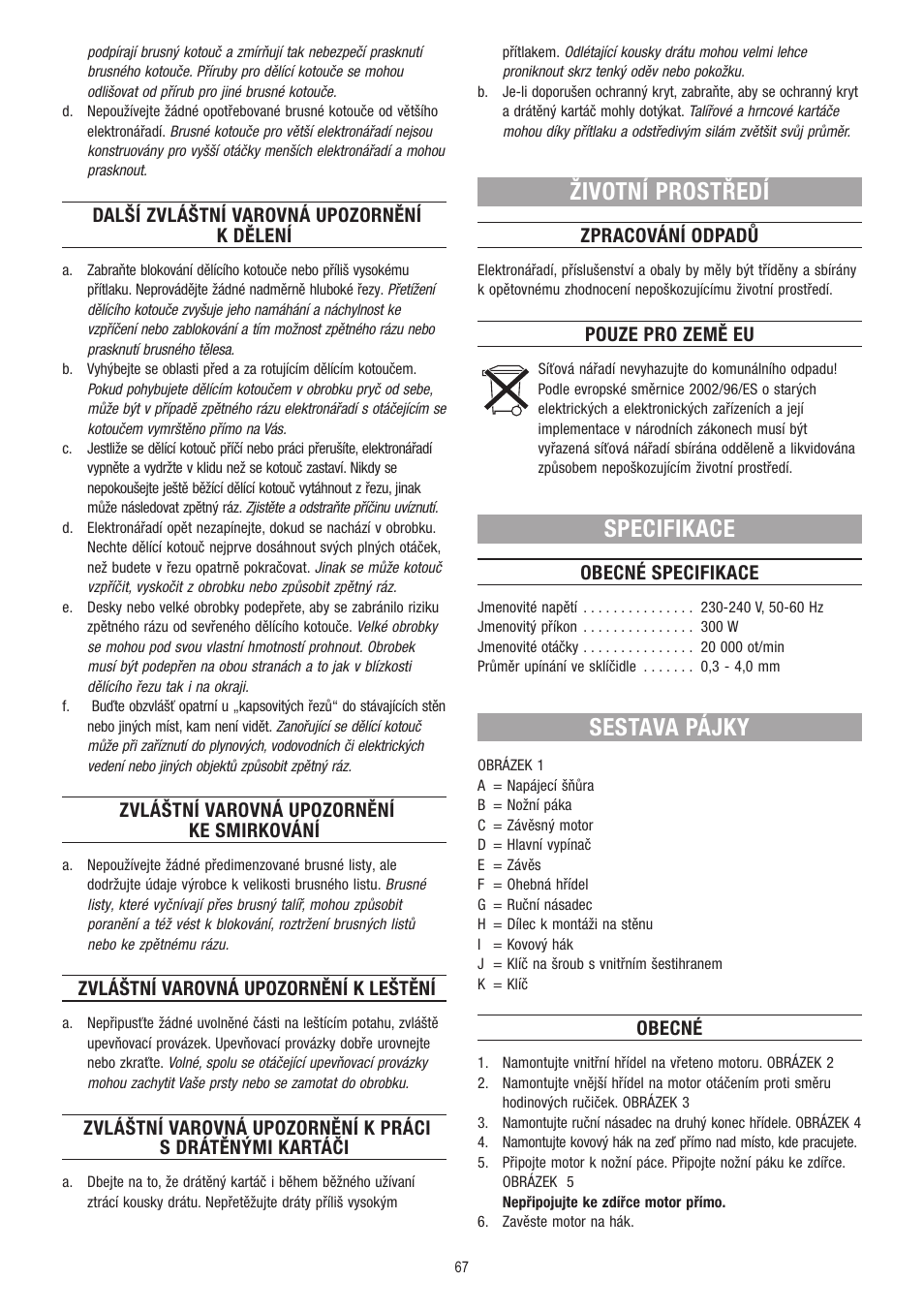 Životní prostředí, Specifikace, Sestava pájky | Dremel Fortiflex User Manual | Page 67 / 132