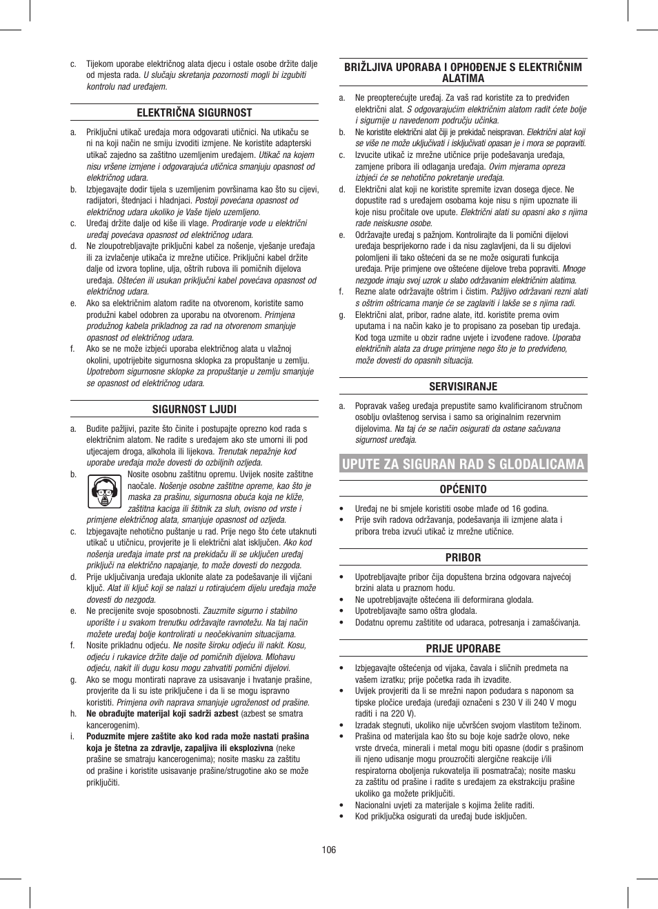 Upute za siguran rad s glodalicama | Dremel Приставка для фрезерования User Manual | Page 106 / 120