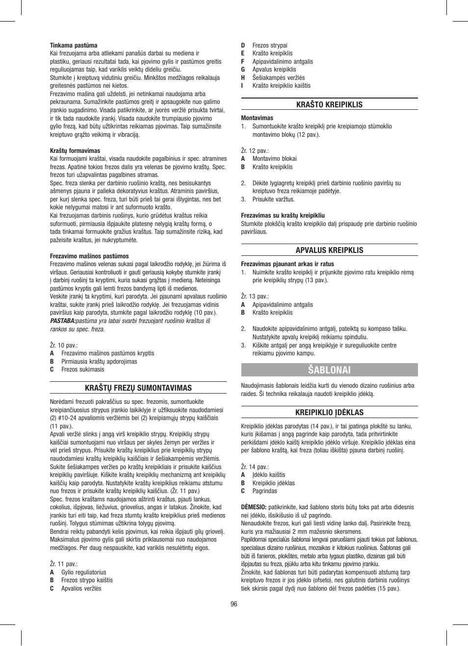 Šablonai | Dremel Приставка для фрезерования User Manual | Page 96 / 120