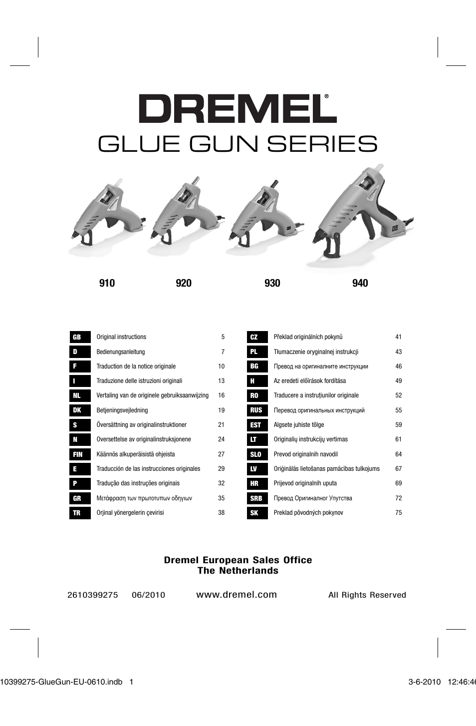 Dremel Клеевой пистолет DREMEL 920 User Manual | 80 pages