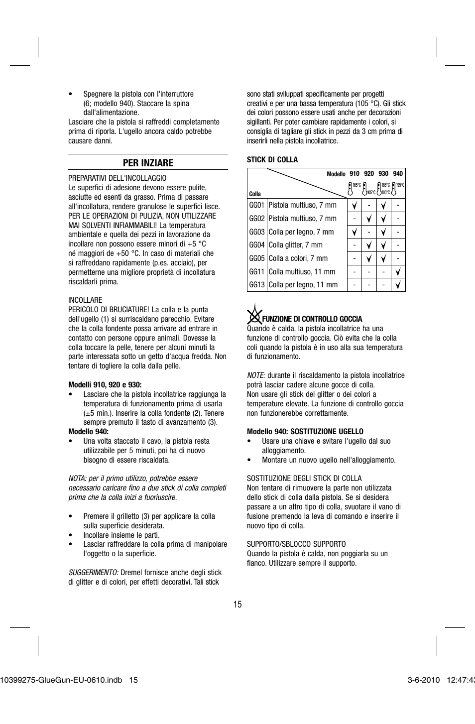 Per inziare | Dremel Клеевой пистолет DREMEL 920 User Manual | Page 15 / 80