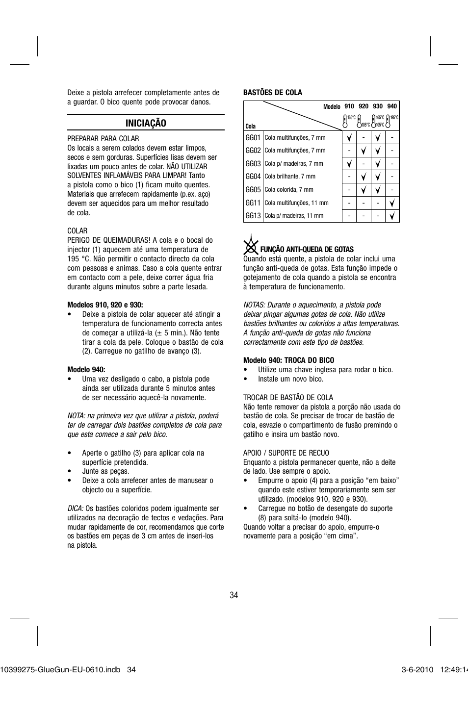 Iniciação | Dremel Клеевой пистолет DREMEL 920 User Manual | Page 34 / 80