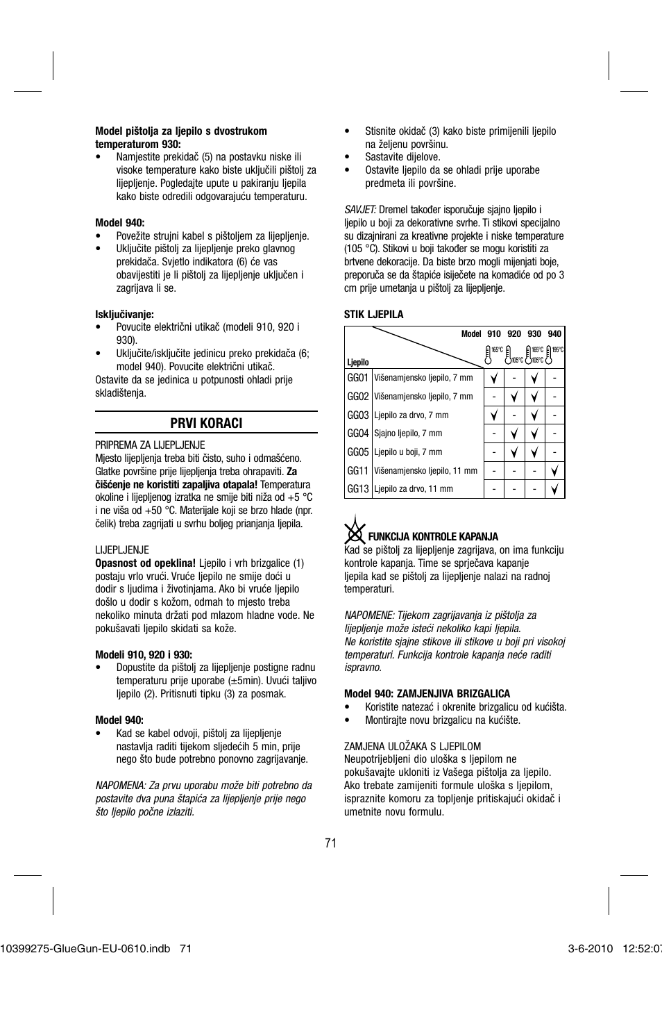 Prvi koraci | Dremel Клеевой пистолет DREMEL 920 User Manual | Page 71 / 80