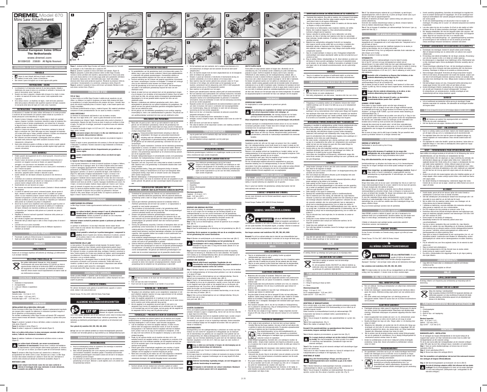 Model 670 mini saw attachment | Dremel Приставка мини-пила User Manual | Page 2 / 8