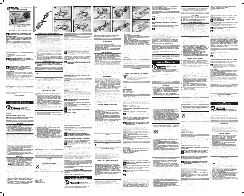 Model 670 mini saw attachment | Dremel Приставка мини-пила User Manual | Page 7 / 8