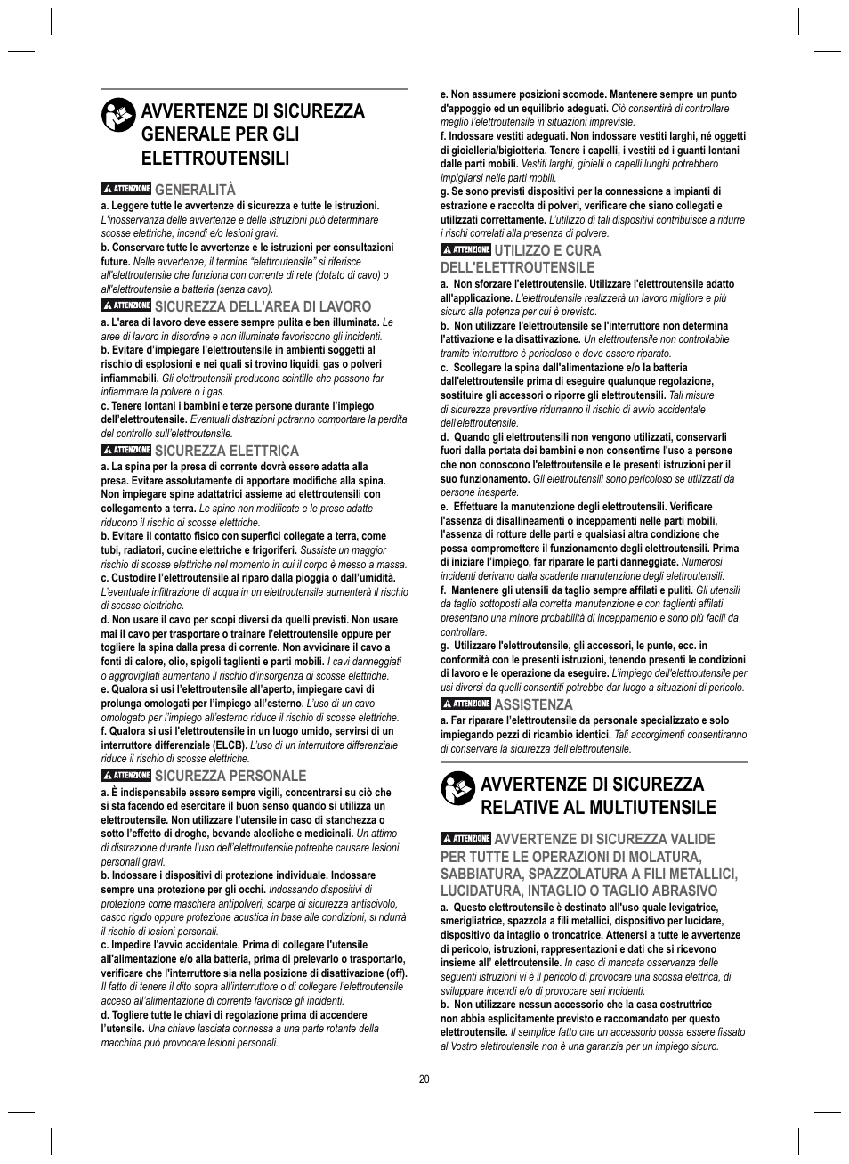Avvertenze di sicurezza relative al multiutensile | Dremel 4200 User Manual | Page 20 / 112