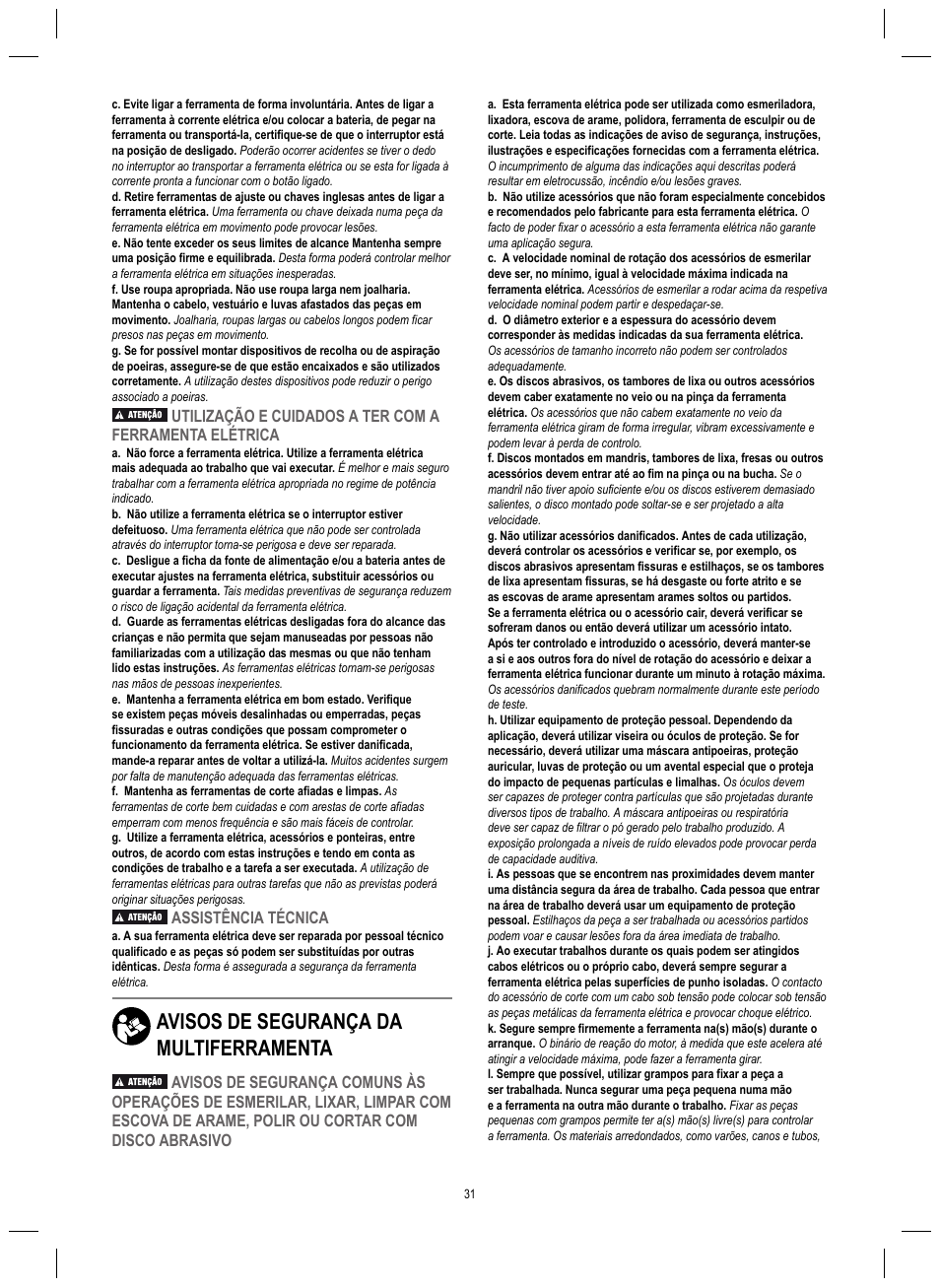 Avisos de segurança da multiferramenta, Assistência técnica | Dremel 4200 User Manual | Page 31 / 112