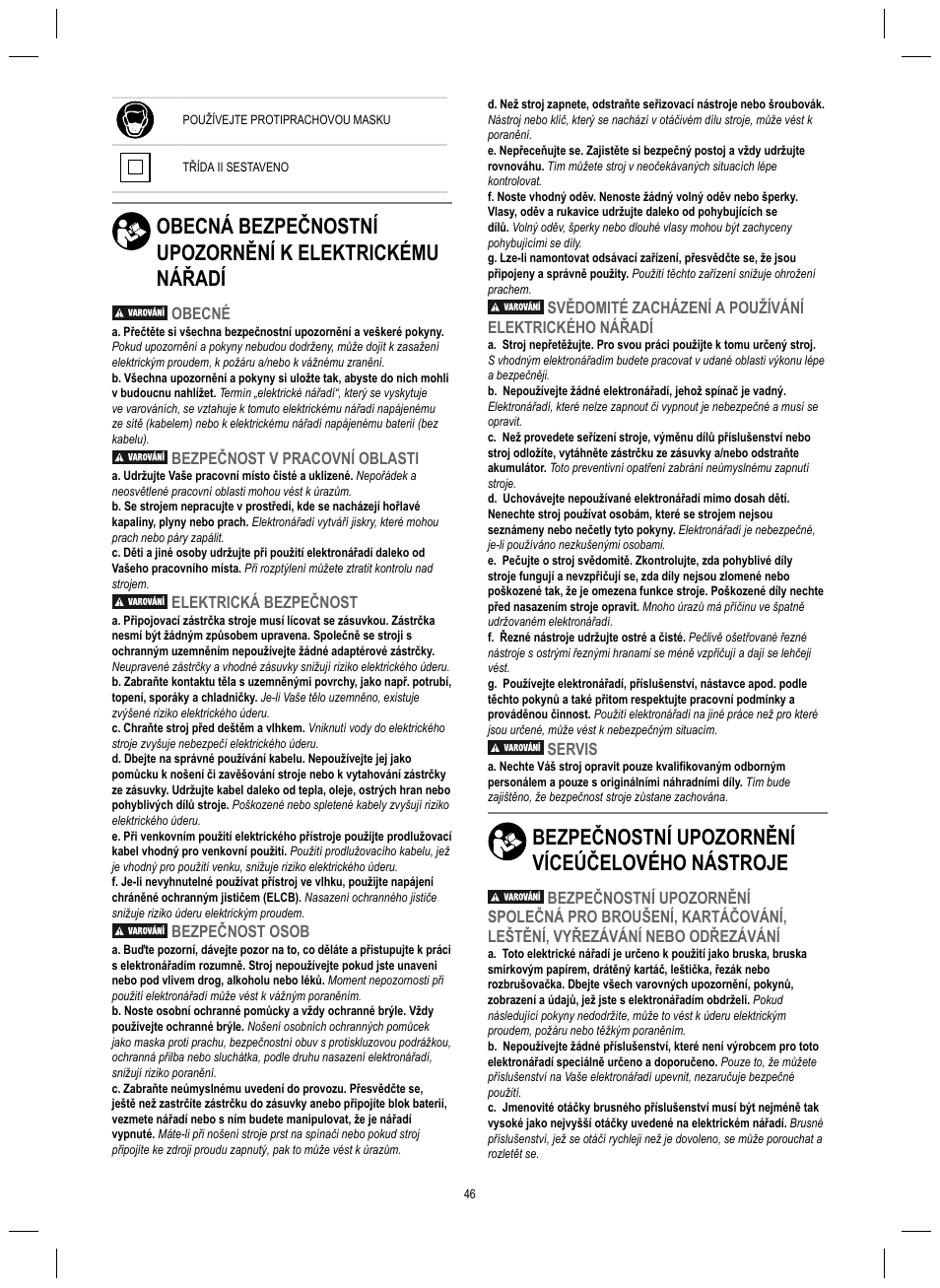 Bezpečnostní upozornění víceúčelového nástroje | Dremel 4200 User Manual | Page 46 / 112