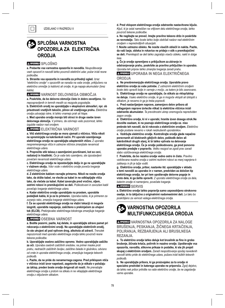 Splošna varnostna opozorila za električna orodja, Varnostna opozorila multifunkcijskega orodja | Dremel 4200 User Manual | Page 78 / 112