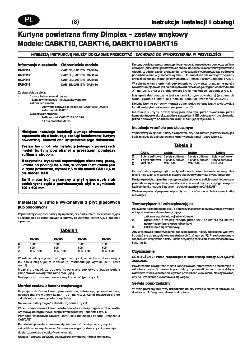 Instrukcja instalacji i obs³ugi | Dimplex DABKT15 User Manual | Page 12 / 12