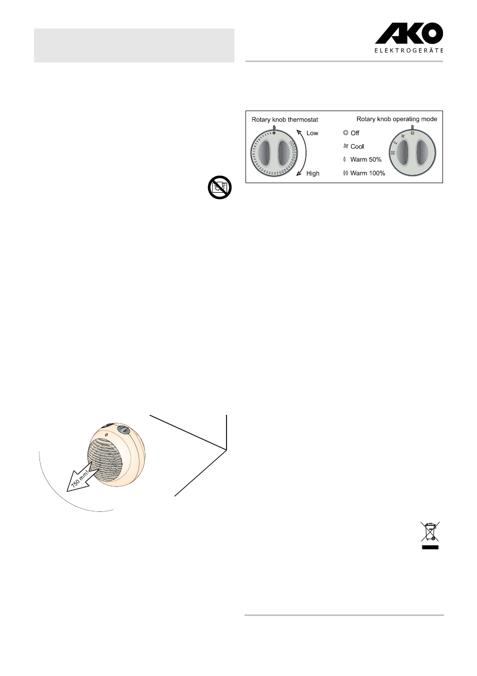 Operating instructions fan heater h 390 ts | Dimplex H 390 TS User Manual | Page 3 / 8